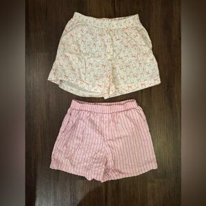 Women's Pink and White Pajama Shorts Set